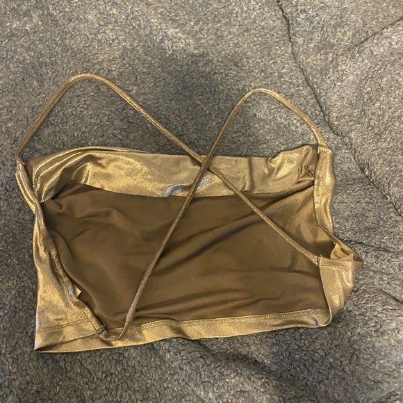 Silver metallic cowl neck backless top - Picture 3 of 5